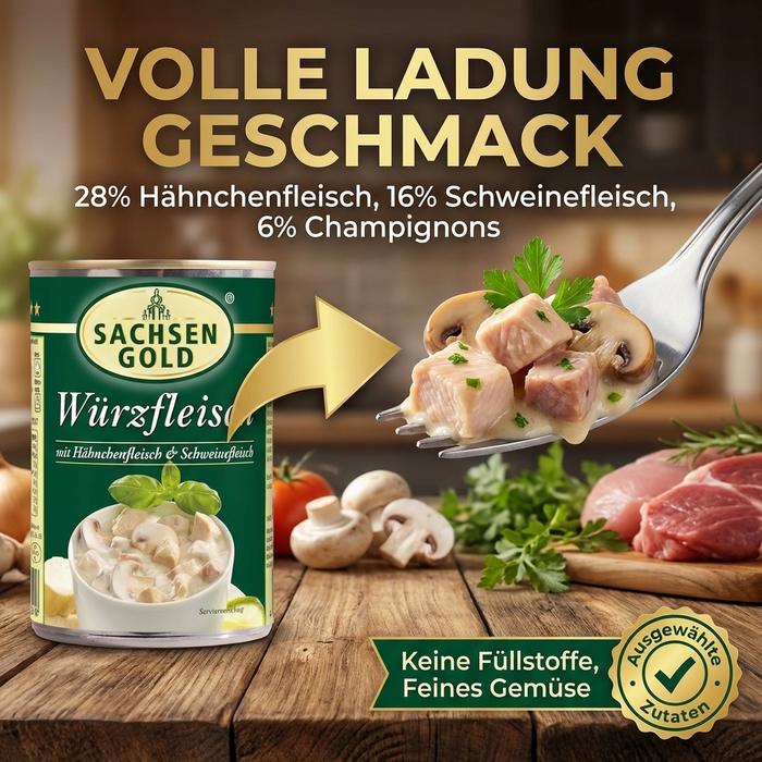 SachsenGold Würzfleisch in würziger, fein abgeschmeckter Sauce mit Hähnchen- & Schweinefleisch 400g