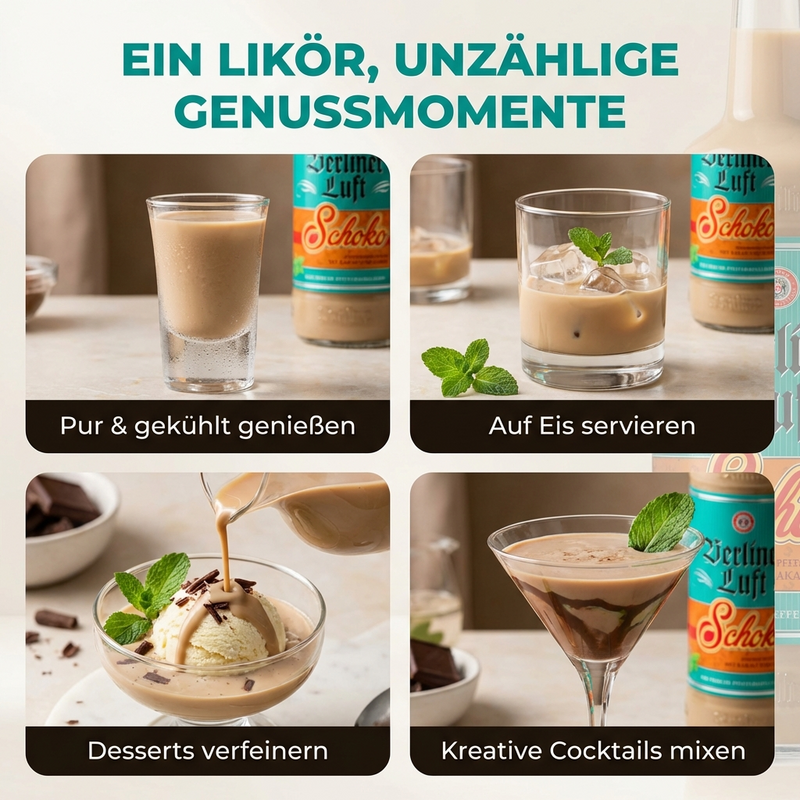 SCHILKIN Berliner Luft Schoko Likör 0,7 L – Frischer Pfefferminzlikör mit Sahne & Kakao 15% vol.