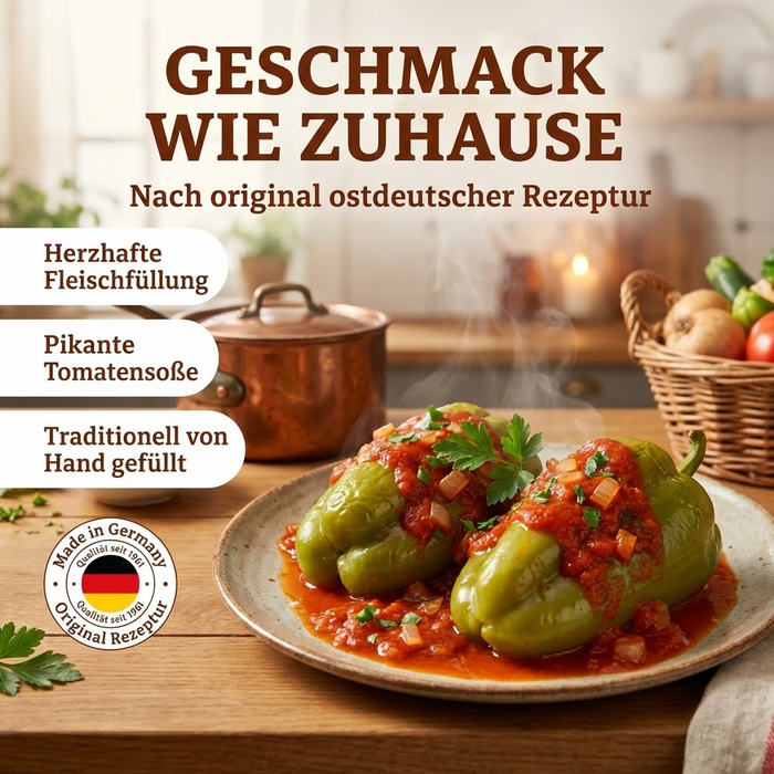 Dreistern 2 Paprikaschoten mit feiner Fleischfüllung 800g - handgefüllt in Sauce