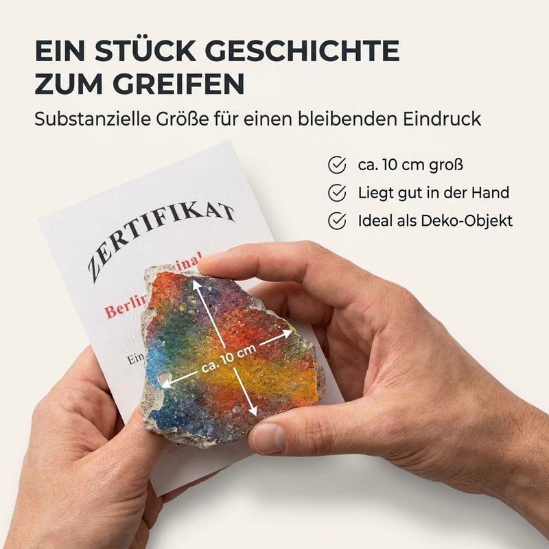 Original Berliner Mauer-Stein ca, 10 cm – Sammlerstück mit Zertifikat & Siegel – Historisches Souvenir aus deutscher Geschichte