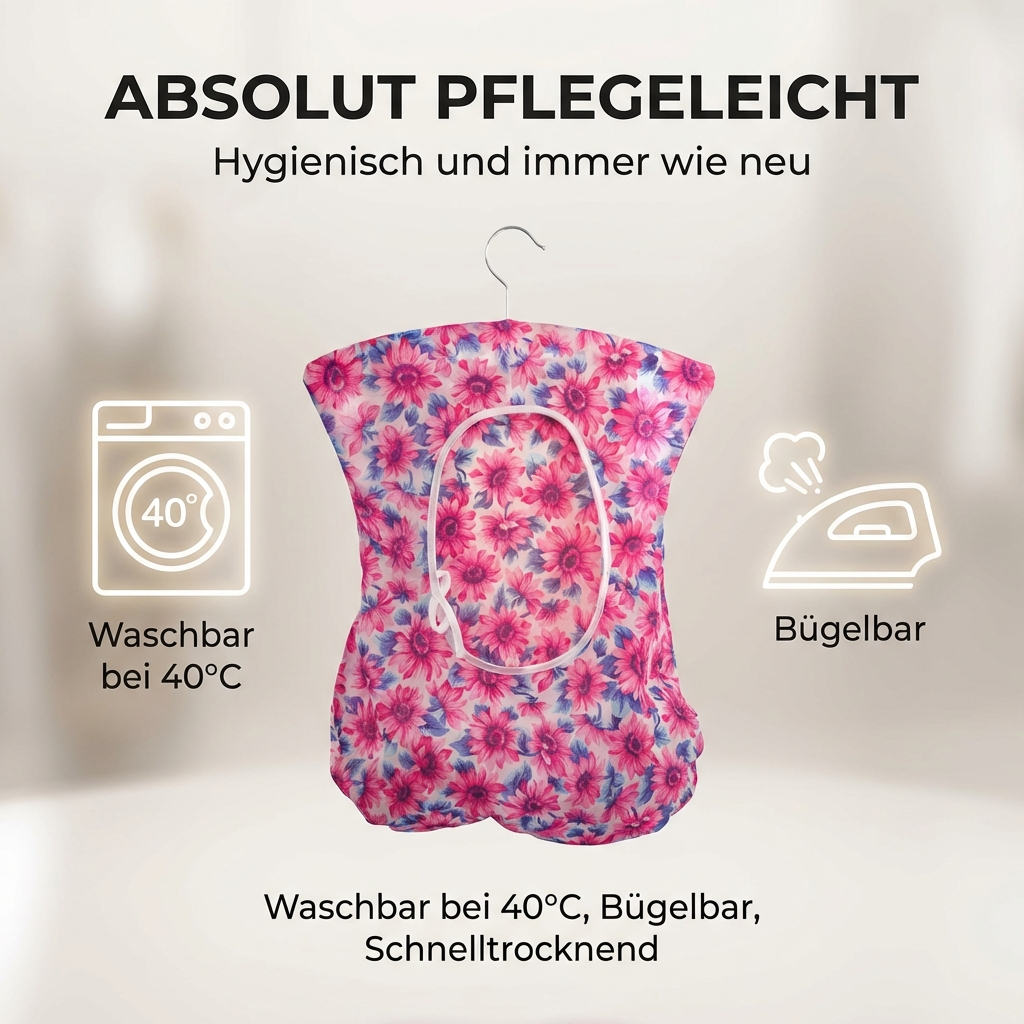 Praktischer Klammerbeutel aus Dederon mit Holzbügel – bunt gemustert – 35x50 cm