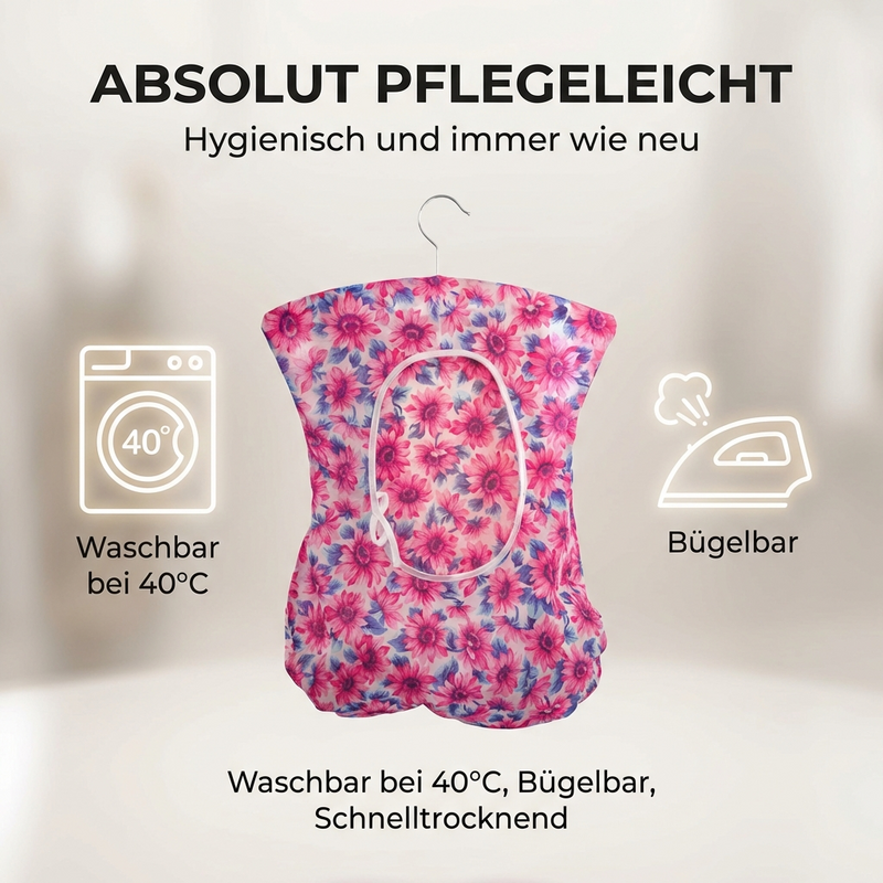 Praktischer Klammerbeutel aus Dederon mit Holzbügel – bunt gemustert – 35x50 cm