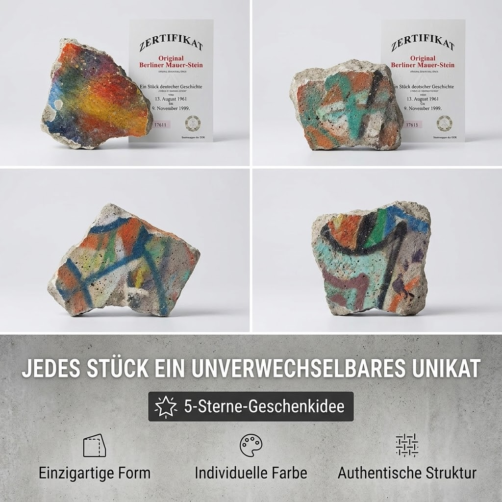 Original Berliner Mauer-Stein ca, 10 cm – Sammlerstück mit Zertifikat & Siegel – Historisches Souvenir aus deutscher Geschichte