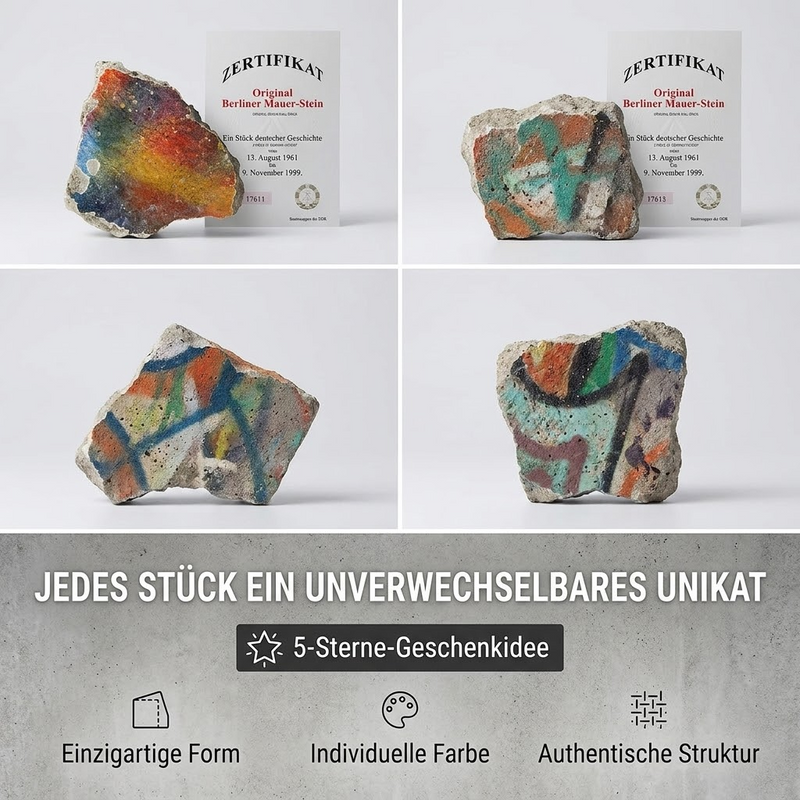 Original Berliner Mauer-Stein ca, 10 cm – Sammlerstück mit Zertifikat & Siegel – Historisches Souvenir aus deutscher Geschichte