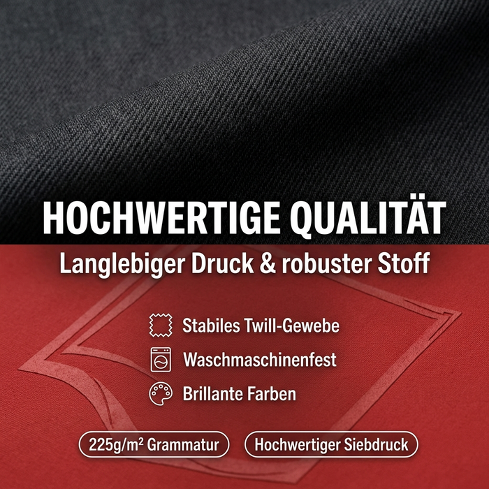 Koch- & Grillschürze „Held der Arbeit“, schwarz, 70×100 cm, Twill-Gewebe, mit zwei Taschen