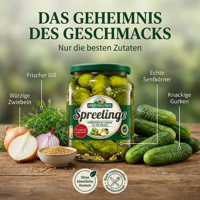Spreewaldhof Gewürzgurken mit Dill und Zwiebeln - Spreelinge aus dem Spreewald 360g