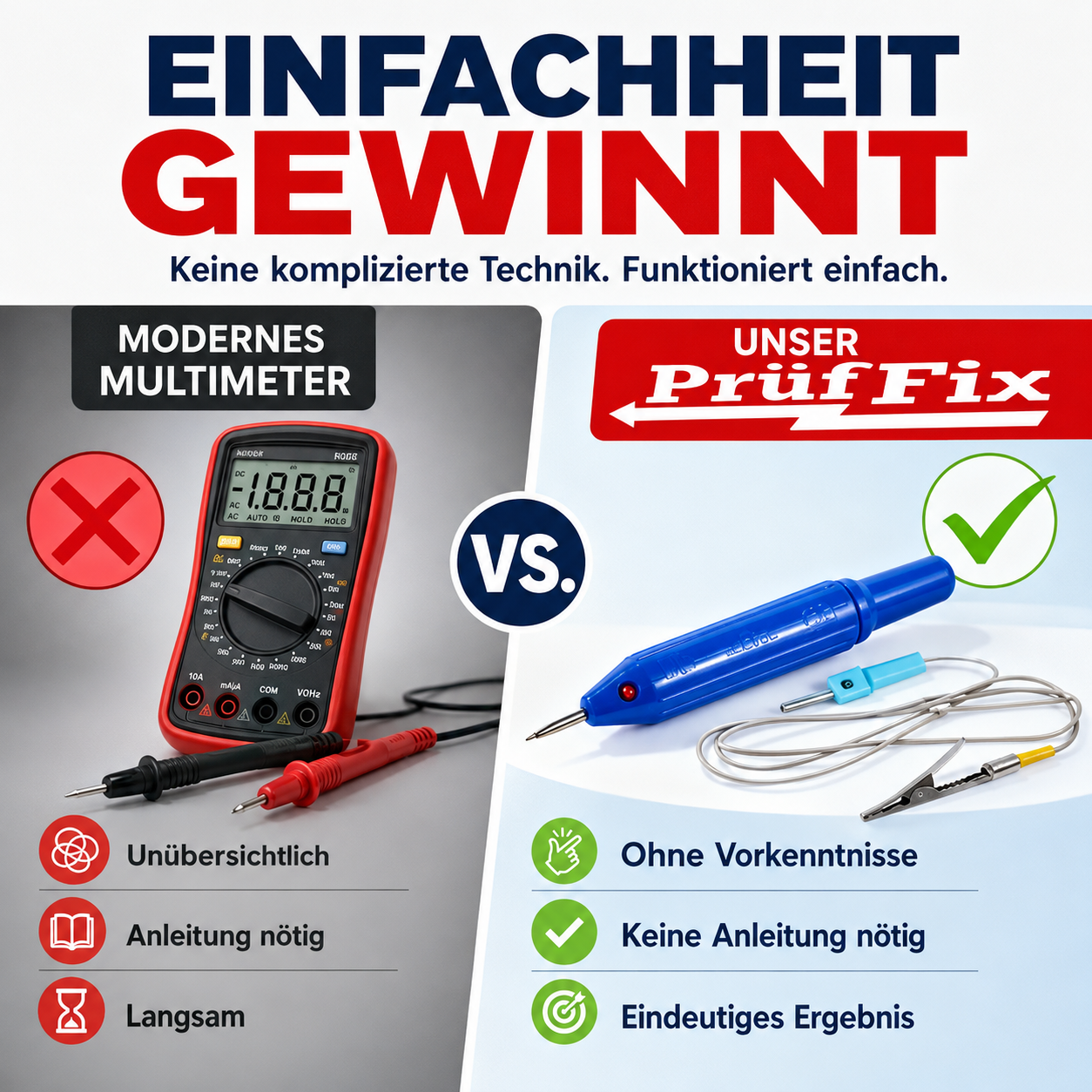 PrüfFix Durchgangsprüfer mit Kabel und Klemmen