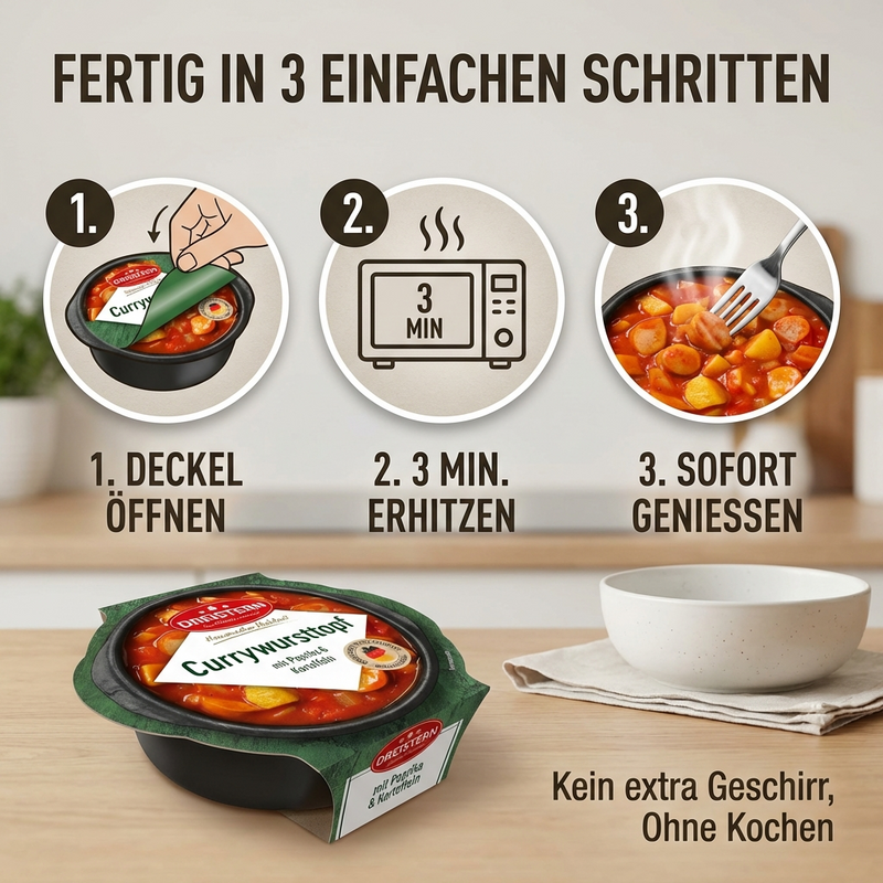 Dreistern Currywursttopf mit Paprika und Kartoffeln -  würzig deftig lecker - einfach erwärmen & essen - 400g
