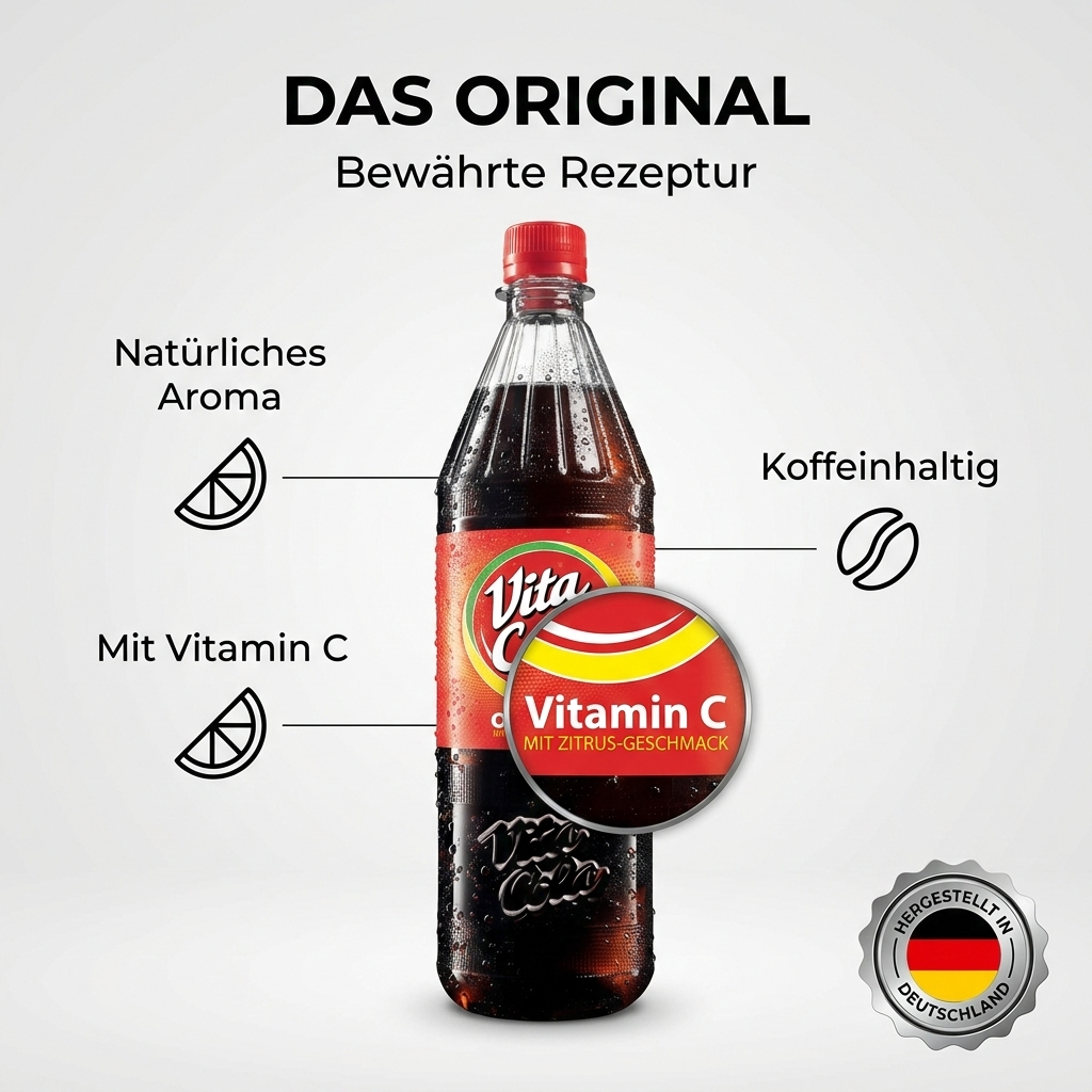 Vita Cola Original 6×1,0 L PET-Mehrweg – Erfrischende Cola mit Zitrus-Note, koffeinhaltig & mit Vitamin C, inkl. Pfand