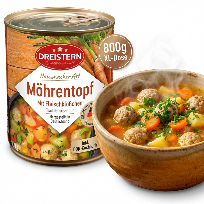 Dreistern Herzhafter Möhreneintopf 800g – Hausmacher Eintopf mit Fleischklößchen, Möhren & Kartoffeln – Regionales Fertiggericht, lange haltbar & schnell zubereitet