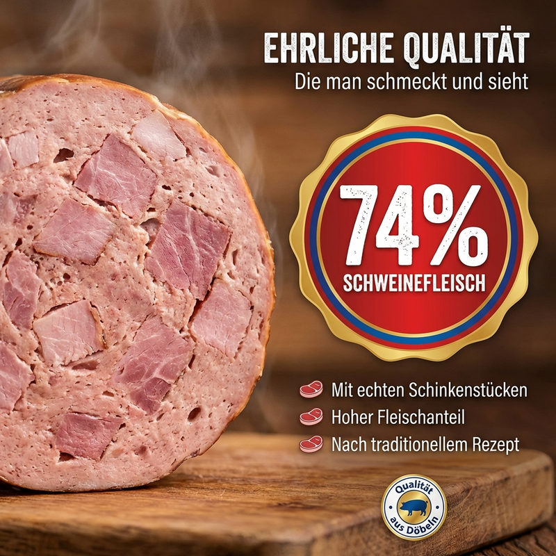 Döbelner Spezialität Bierschinken, 200 g – schnittfeste Wurstspezialität mit 84 % Schweinefleisch