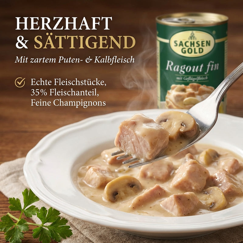 Sachsen Gold Ragout Fin 400 g mit Geflügelfleisch in feiner, würziger Sauce - einfach erhitzen & essen