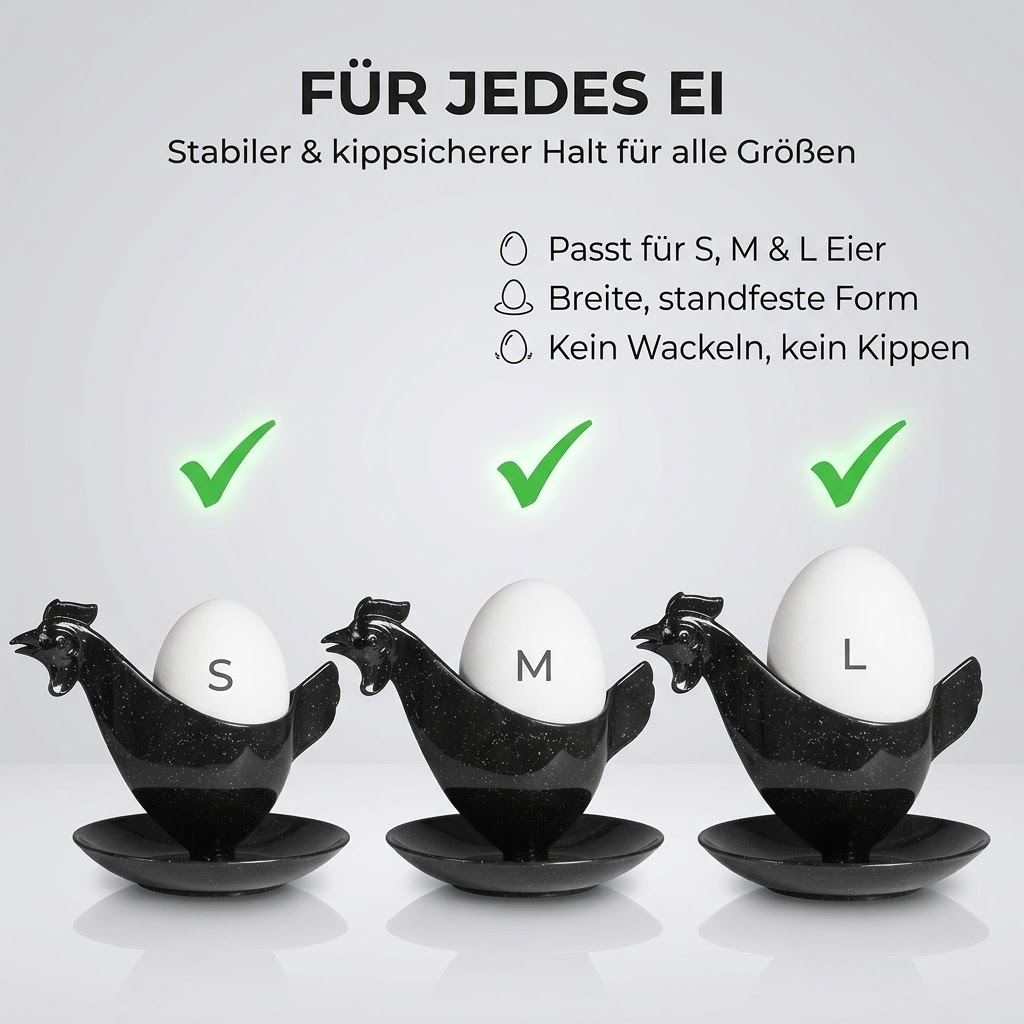Reifra Sonja PLASTIC Eierbecher als Huhn schwarz mit Glitzer - für alle Eiergrößen - Traditionseierbecher