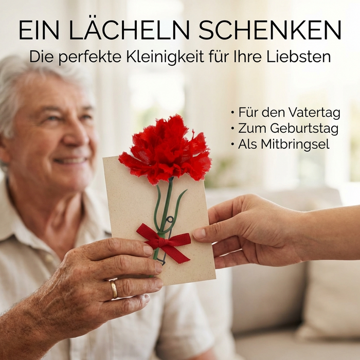 Nelke mit Sicherheitsnadel - rote Seide - zum 1. Mai, Muttertag, Frauentag