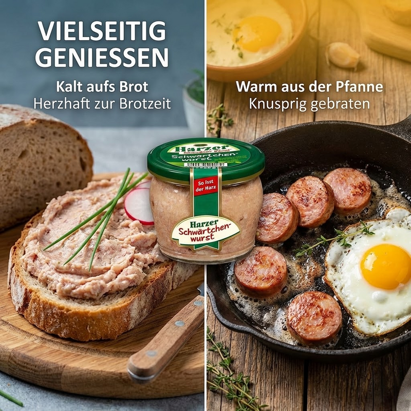 Keunecke Feinkost Harzer Schwärtchenwurst im Glas 200 g – herzhaft gewürzt mit Zwiebeln, Senfkörnern & Kümmel