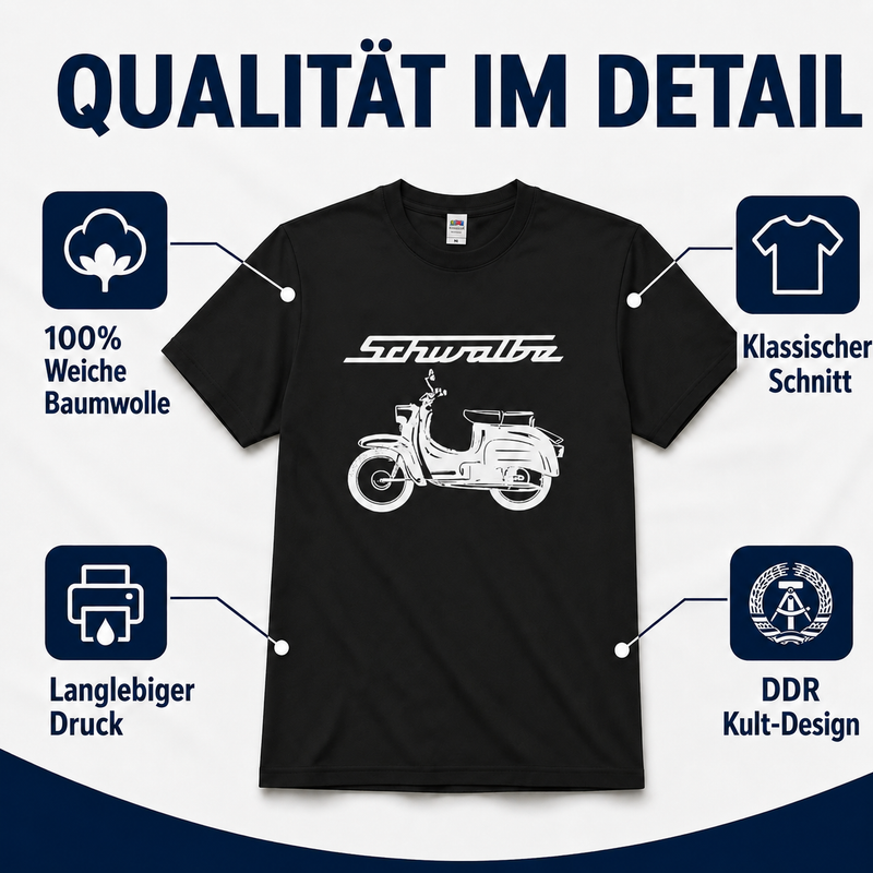 T-Shirt schwarz mit weißem Schwalbe-Logo & -Schriftzug - Unisex klassischer Schnitt - 100% Baumwolle