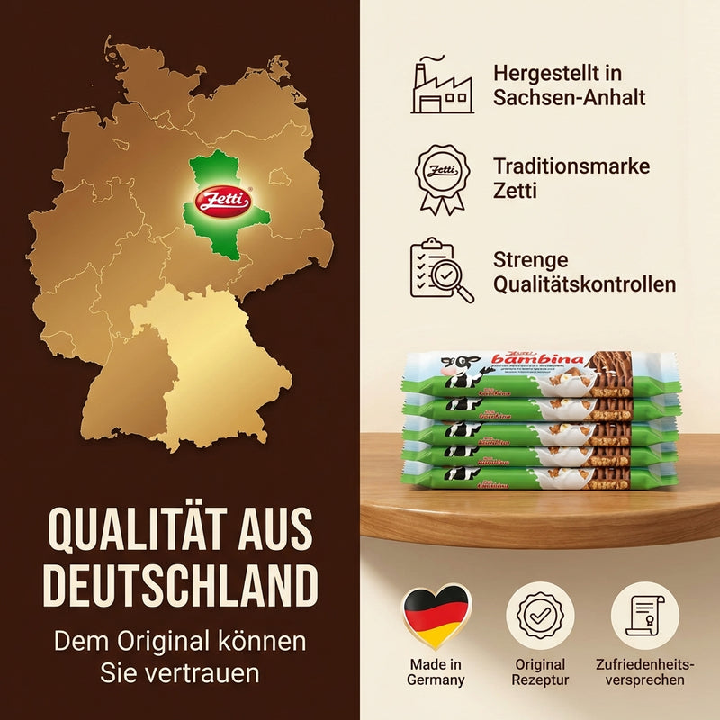 Zetti Bambina Riegel Vollmilchschokolade mit Haselnusssplitter und feines Butterkaramell, 45g