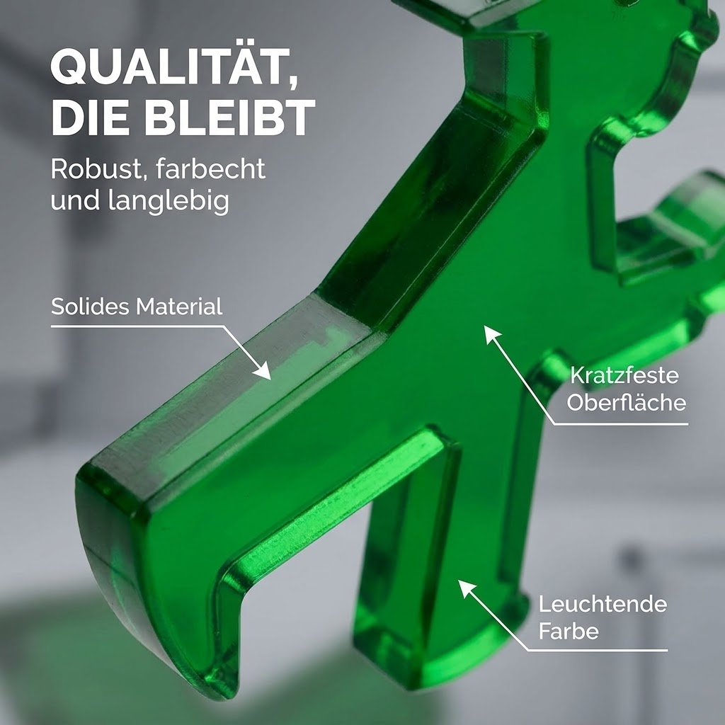 Grüner Schlüsselanhänger in Form des Ampelmännchen-Gehers mit Metallkette und Ring, Größe: 5x5x0,5 cm