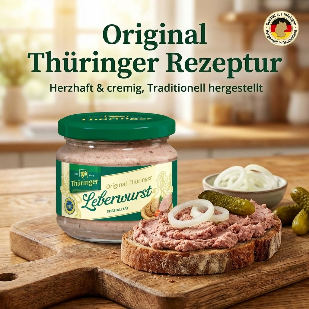 EWU Original Thüringer Leberwurst im Schraubglas, 160 g – traditionelle Thüringer Wurstspezialität