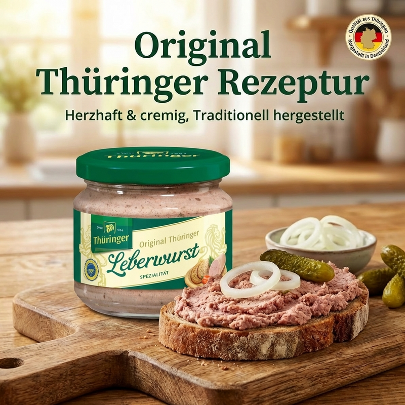 EWU Original Thüringer Leberwurst im Schraubglas, 160 g – traditionelle Thüringer Wurstspezialität