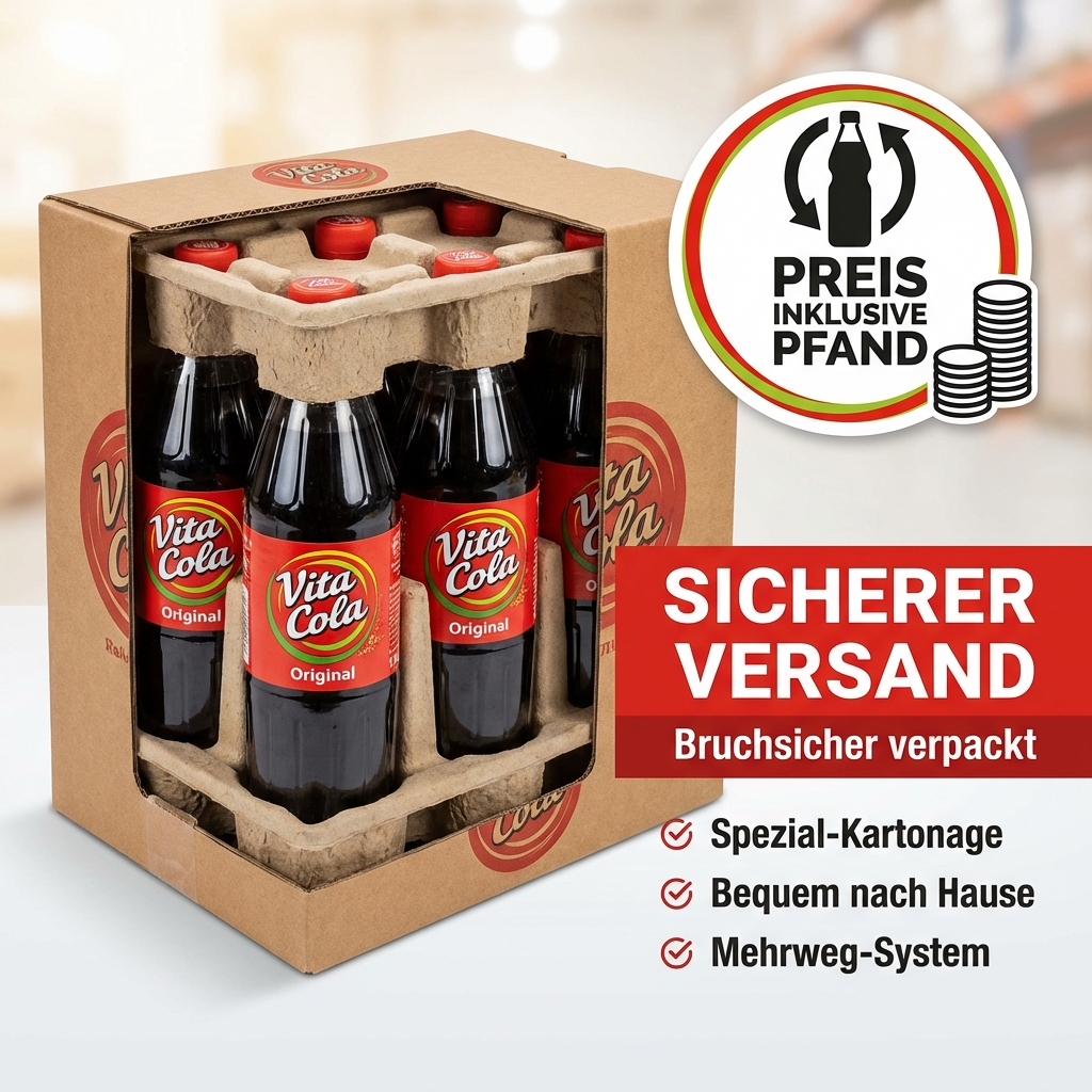 Vita Cola Original 6×1,0 L PET-Mehrweg – Erfrischende Cola mit Zitrus-Note, koffeinhaltig & mit Vitamin C, inkl. Pfand