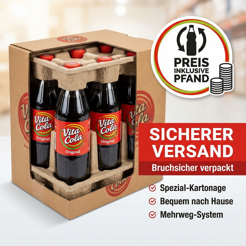 1,0 L VITA COLA Original Zitrone – koffeinhaltige Kult-Cola mit Citrus-Kick in Mehrwegflasche
