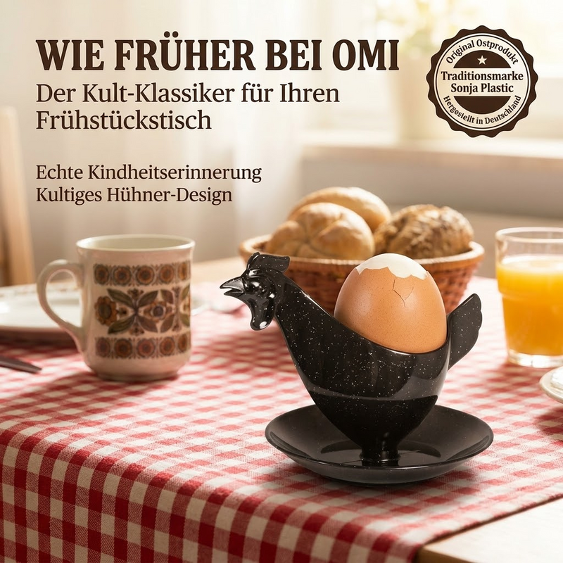 Eierbecher Huhnform schwarz glitzer
