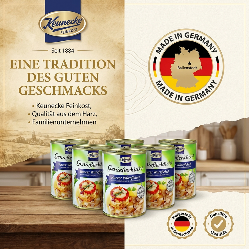 Keunecke Würzfleisch feiner Genuss mit Hühnerfleisch und Champignon - einfach erwärmen und genießen - 400g