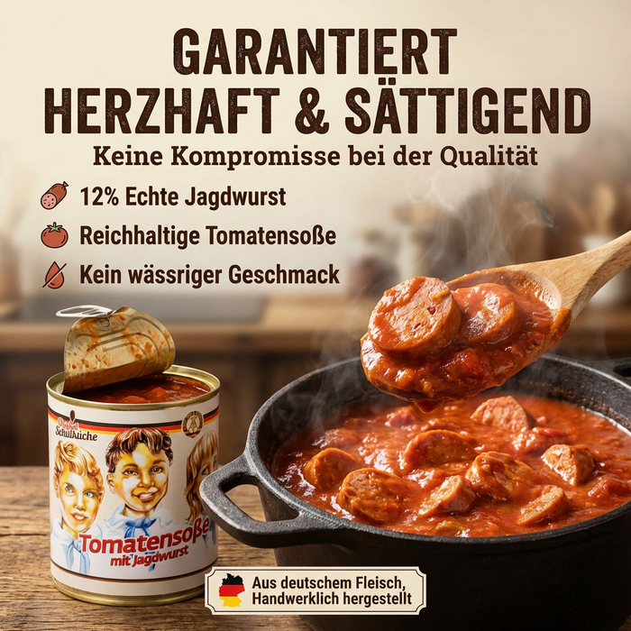 Original DDR Schulküchen-Tomatensoße mit Jagdwurst & Zwiebeln - laktosefrei - keine Geschmacksverstärker - 800 ml