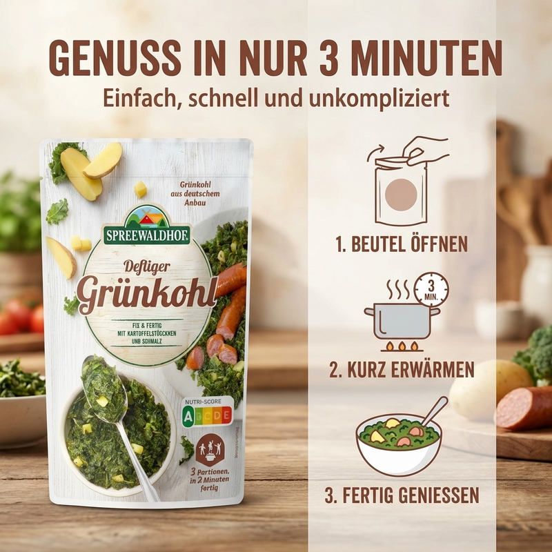 Spreewaldhof - deftiger Grünkohl 400g - gluten-& lactosefrei - mit Kartoffelstückchen und Schmalz - fix & fertig