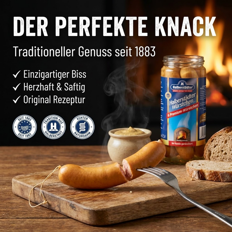 Halberstädter Premium-Würstchen im Glas 300g (6 x 50g) – im Kamin geräuchert einmalig in Europa