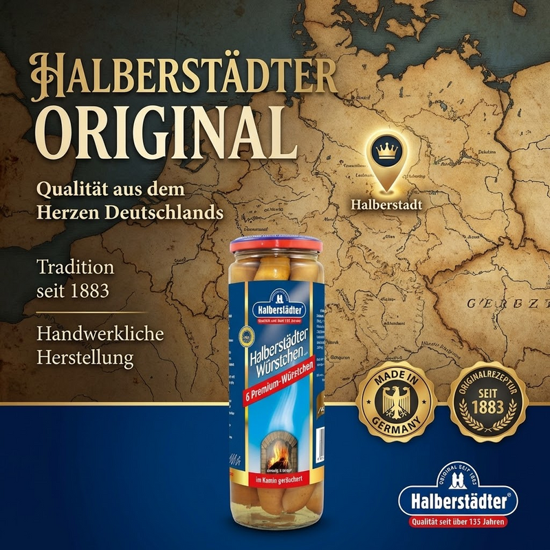 Halberstädter Premium-Würstchen im Glas 300g (6 x 50g) – im Kamin geräuchert einmalig in Europa