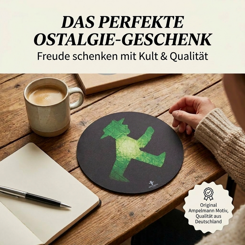 Mousepad Ampelmann Geher – Ø 21 cm, Schwarz mit grünem Druck, rutschfest & abwaschbar