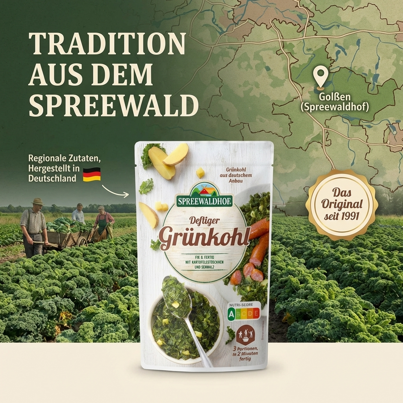 Spreewaldhof - deftiger Grünkohl 400g - gluten-& lactosefrei - mit Kartoffelstückchen und Schmalz - fix & fertig