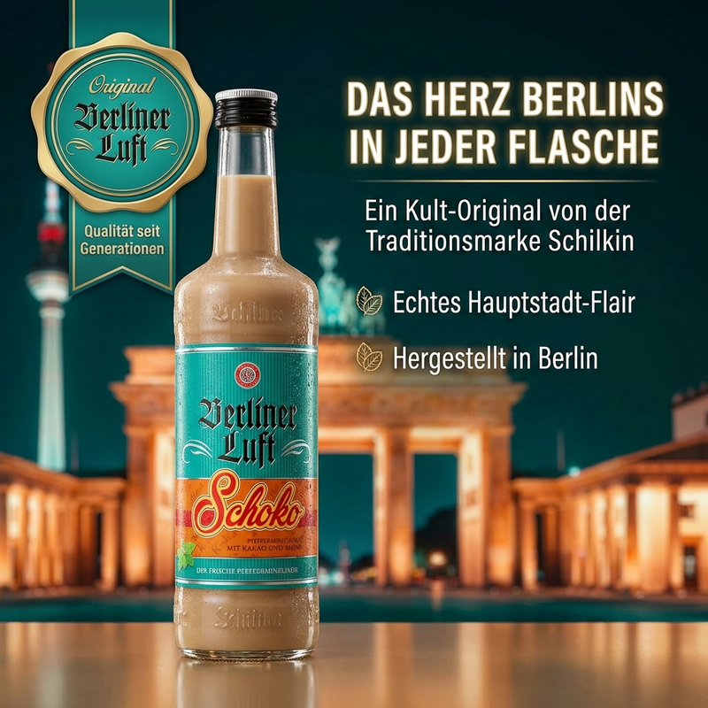 SCHILKIN Berliner Luft Schoko Likör 0,7 L – Frischer Pfefferminzlikör mit Sahne & Kakao 15% vol.