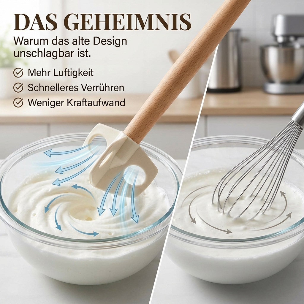 Quirl mit 3 gelochten Flügeln - 26cm lang mit Holzstiel - vielseitige Küchenhilfe