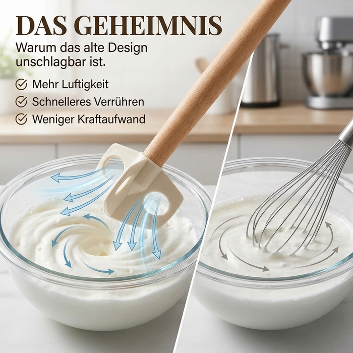 Quirl mit 3 gelochten Flügeln - 26cm lang mit Holzstiel - vielseitige Küchenhilfe