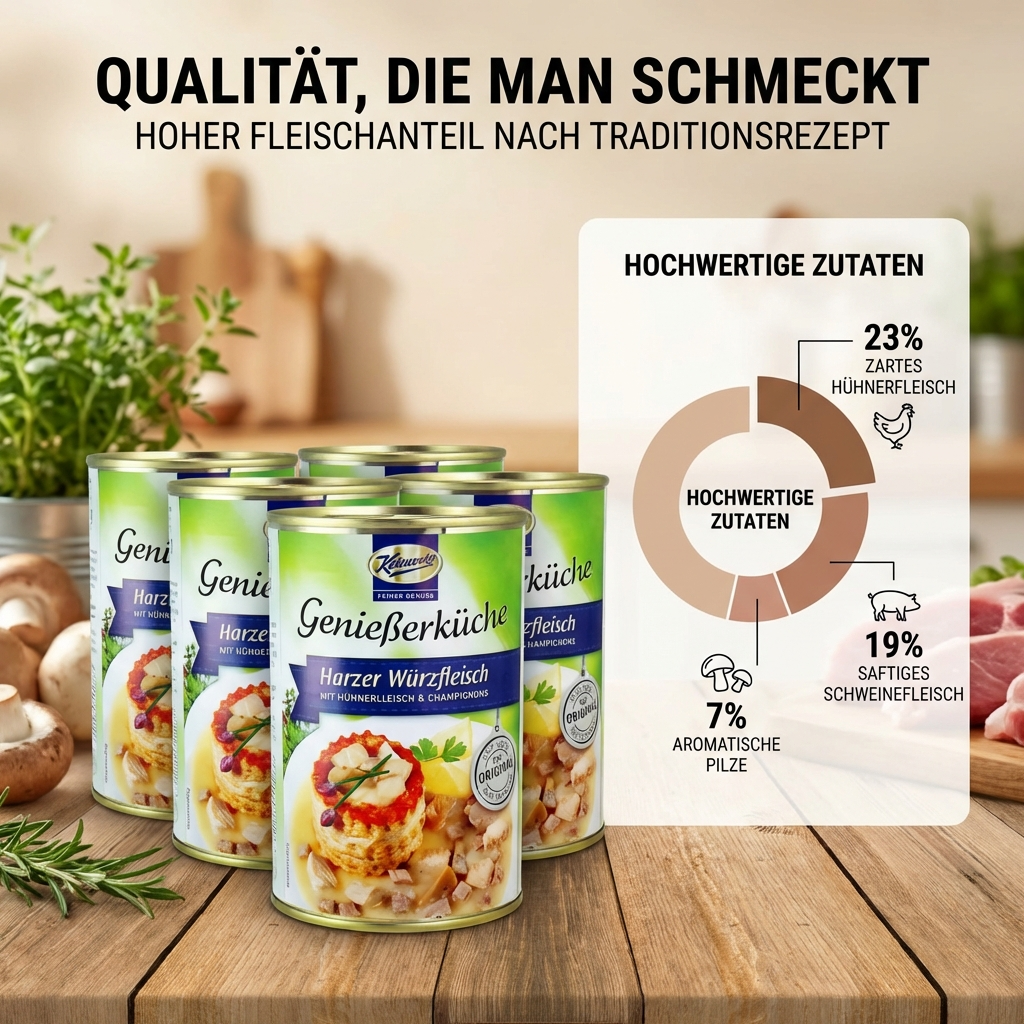 Keunecke Würzfleisch feiner Genuss mit Hühnerfleisch und Champignon - einfach erwärmen und genießen - 400g