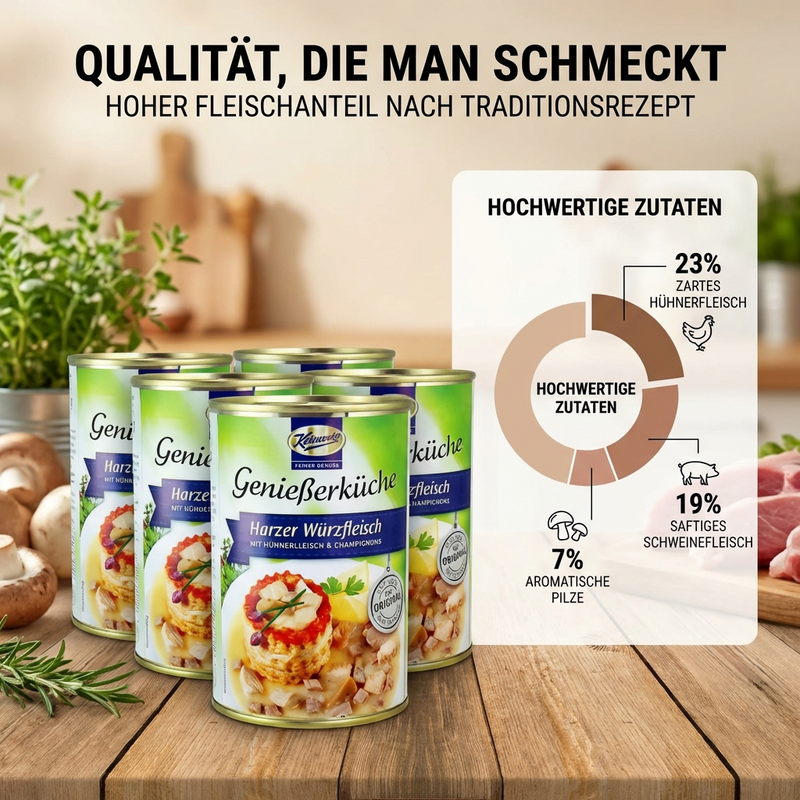Keunecke Würzfleisch feiner Genuss mit Hühnerfleisch und Champignon - einfach erwärmen und genießen - 400g