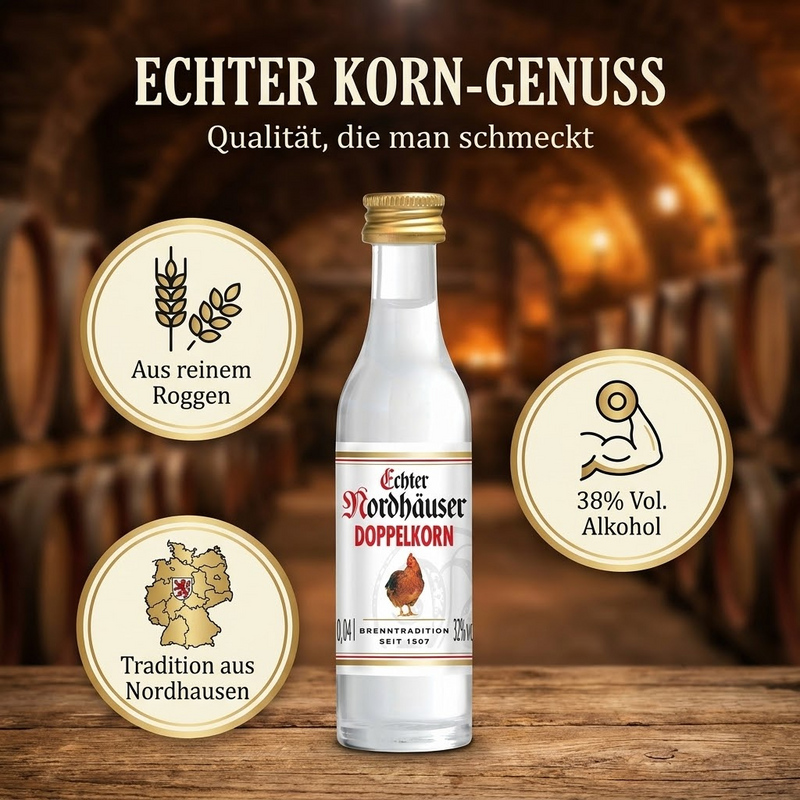 Echter Nordhäuser Doppelkorn 0,04 l, 38% vol. Roggenkorn aus Nordhausen