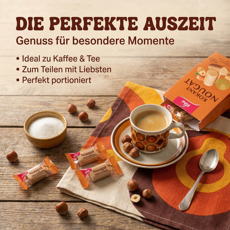Viba Krokant Nougat Beutel, 100 g – 10 Minis à 10 g, heller Haselnuss-Nougat mit 11% Haselnuss-Krokant & 10% Vollmilchschokolade