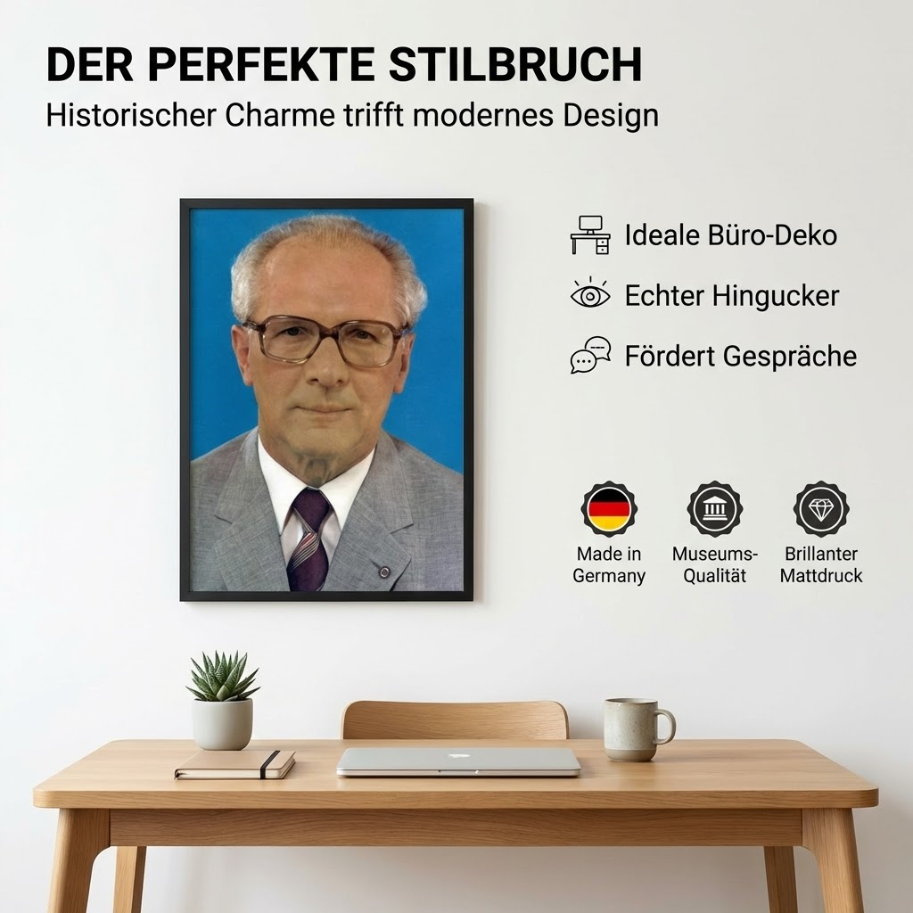 Erich Honecker - großes Poster DIN A3 Historisches Amtsstubenbild auf mattem Qualitätsdruck