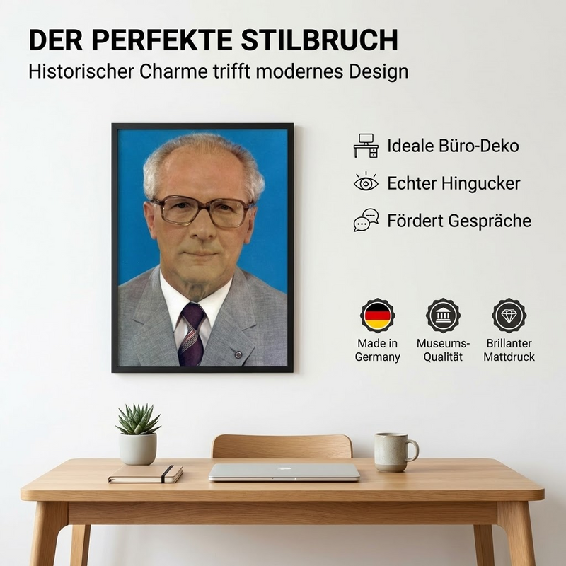 Erich Honecker - großes Poster DIN A3 Historisches Amtsstubenbild auf mattem Qualitätsdruck