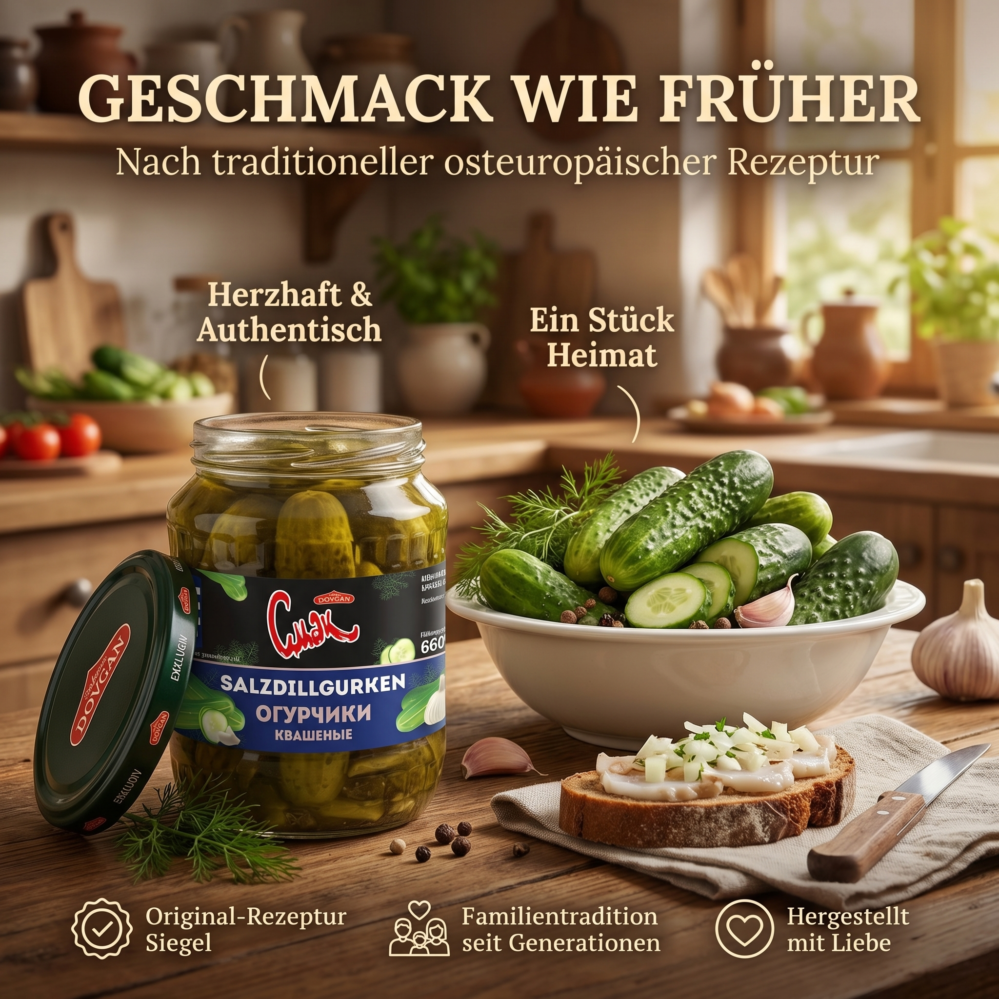 CMAK Salzdillgurken 660 g – Krumme Gurken in Salzlake nach osteuropäischer Art, mit frischem Dillgeschmack; Abtropfgewicht: 370g