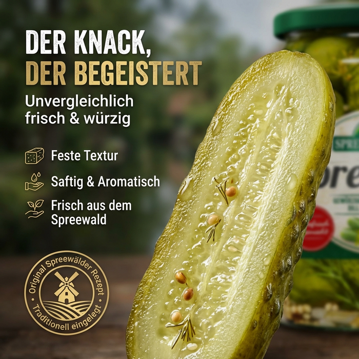 Spreewaldhof Gewürzgurken mit Dill und Zwiebeln - Spreelinge aus dem Spreewald 360g