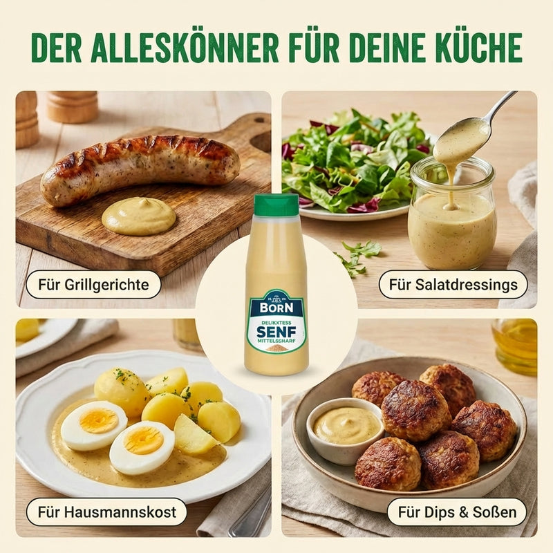 Born Delikatess-Senf mittelscharf 300ml Dosierflasche -  ohne Zusatz von Farb- und Konservierungsstoffen