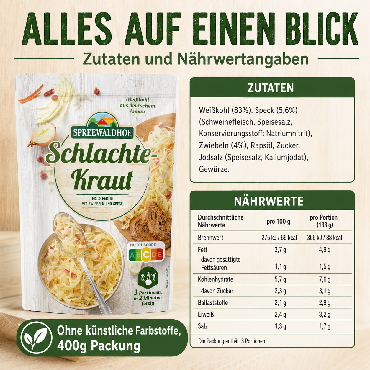 Schlachtekraut Fix & Fertig 400g Spreewaldhof Weißkohl