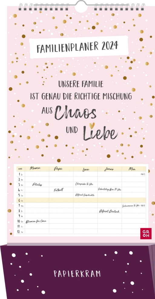 Unsere Familie ist genau die richtige Mischung aus Chaos und Liebe - Familienplaner 2024 - Wandkalender - 12 Seiten