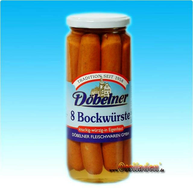 8 Bockwürste knackig - würzig - in Eigenhaut (Döbelner) - Ossiladen I Ostprodukte Versand