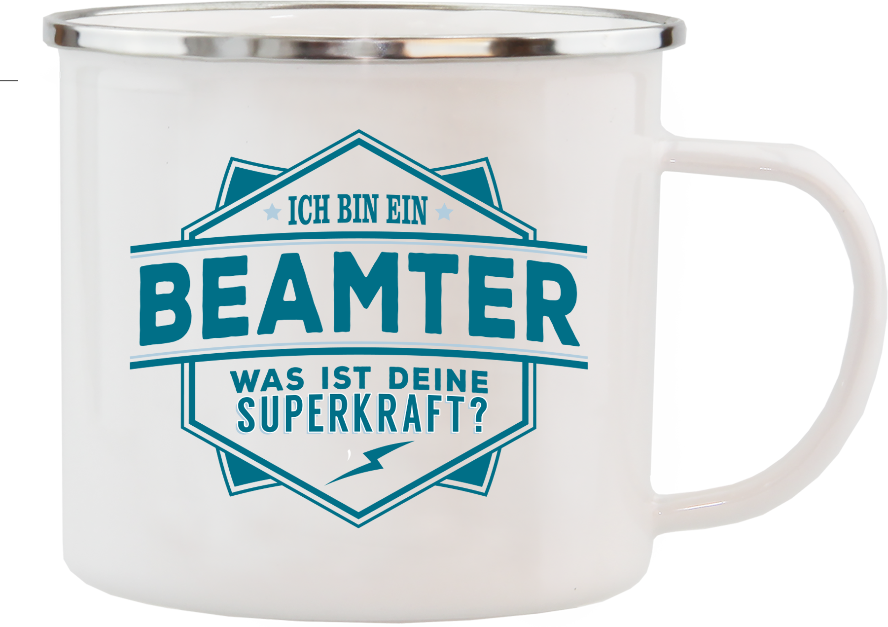 Emaille Becher / Tasse Ich bin ein Beamter "Was ist deine Superkraft?" - Ossiladen I Ostprodukte Versand